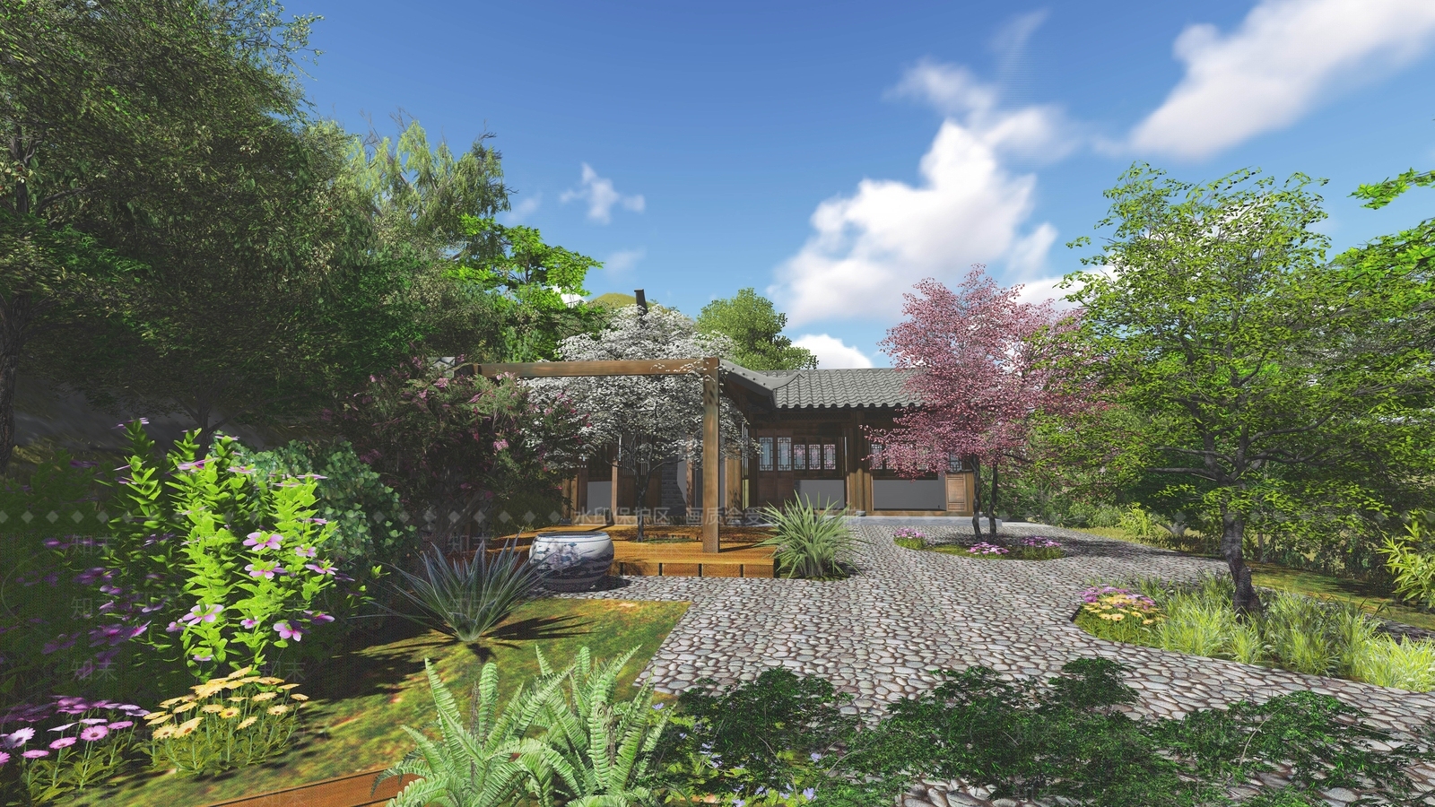 现代中式古建3D模型下载【ID:1193697183】