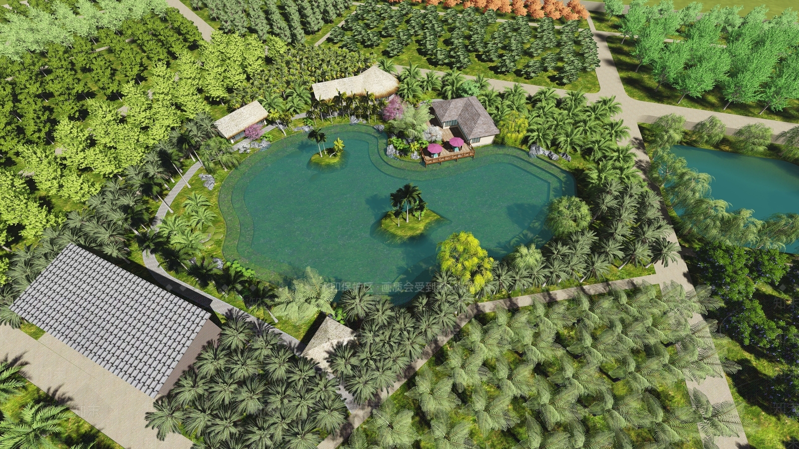 现代度假区毛草房3D模型下载【ID:1193697357】