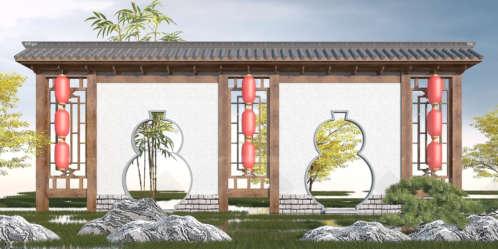 中式照壁3D模型下载【ID:1193697779】
