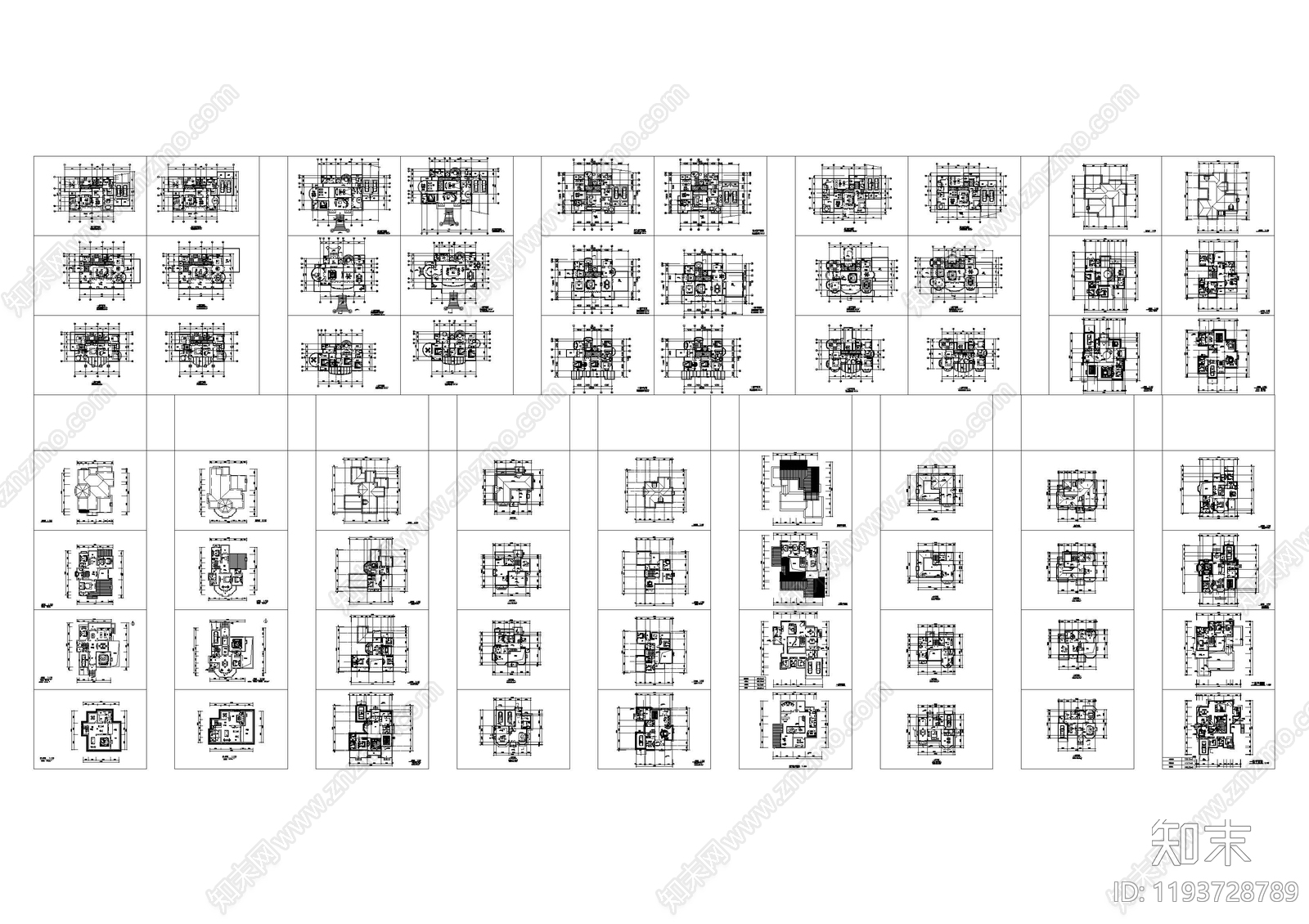 现代新中式别墅建筑施工图下载【ID:1193728789】