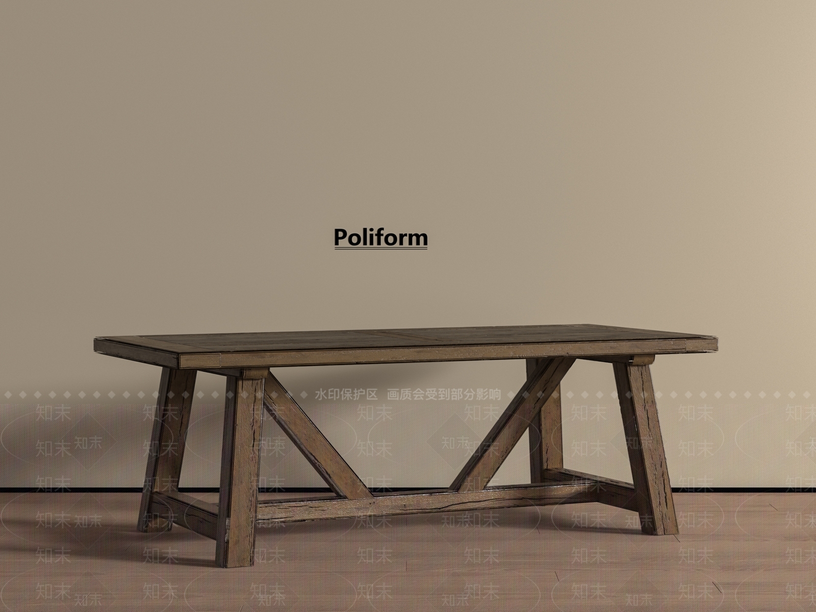 侘寂原木餐桌SU模型下载【ID:1193728528】