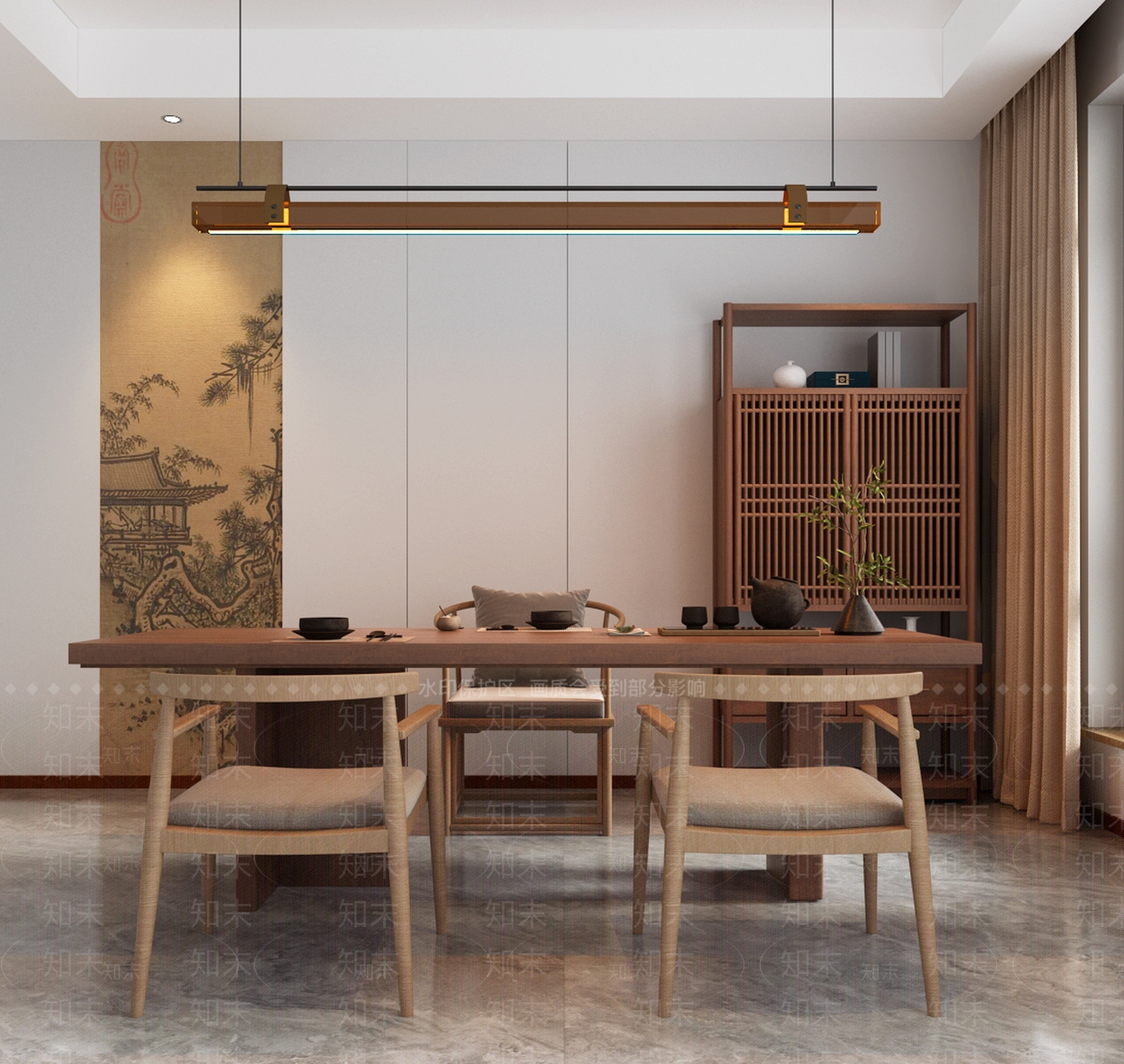 现代新中式茶室3D模型下载【ID:1193733655】