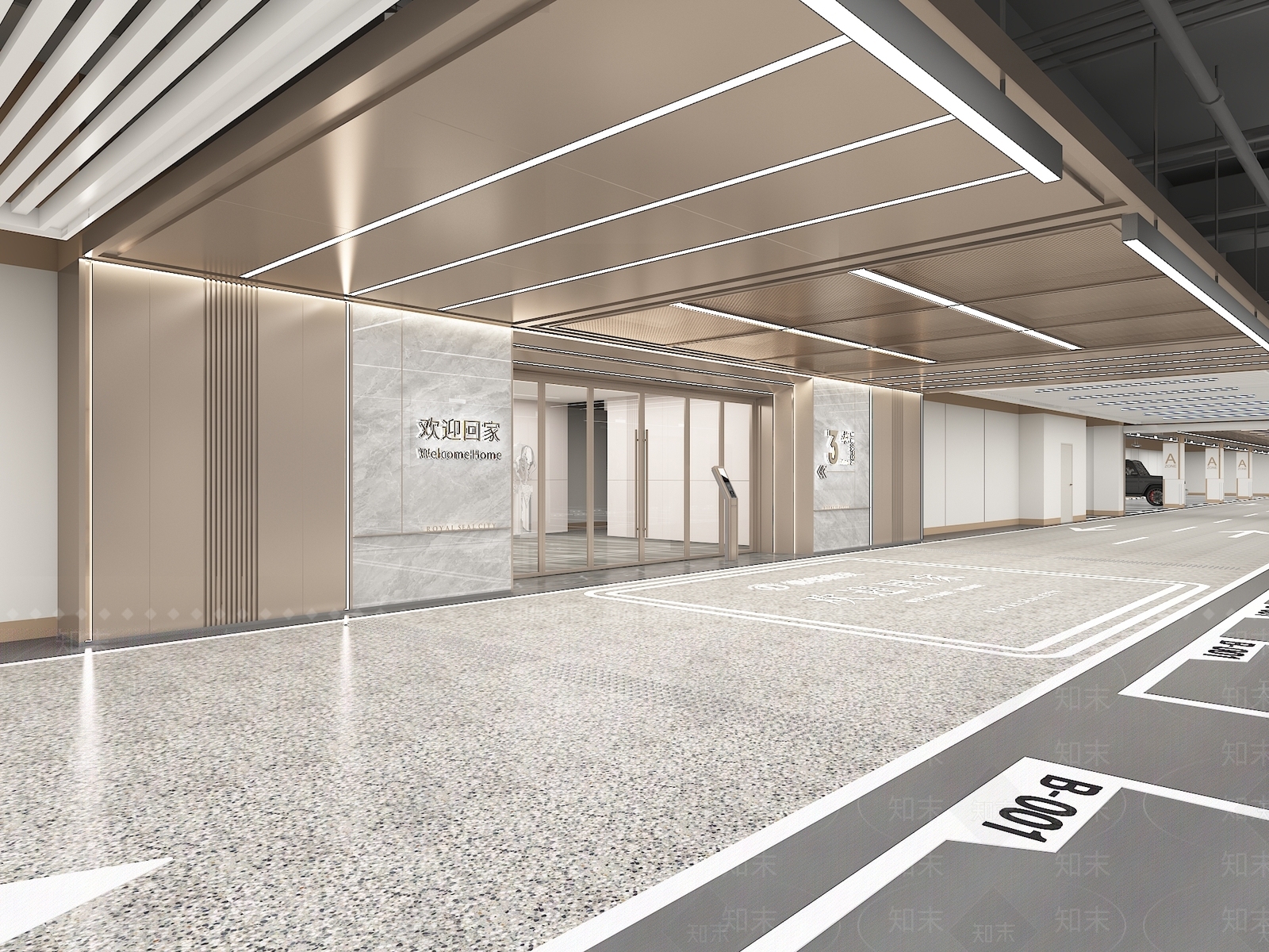 现代新中式室内停车场3D模型下载【ID:1193738319】
