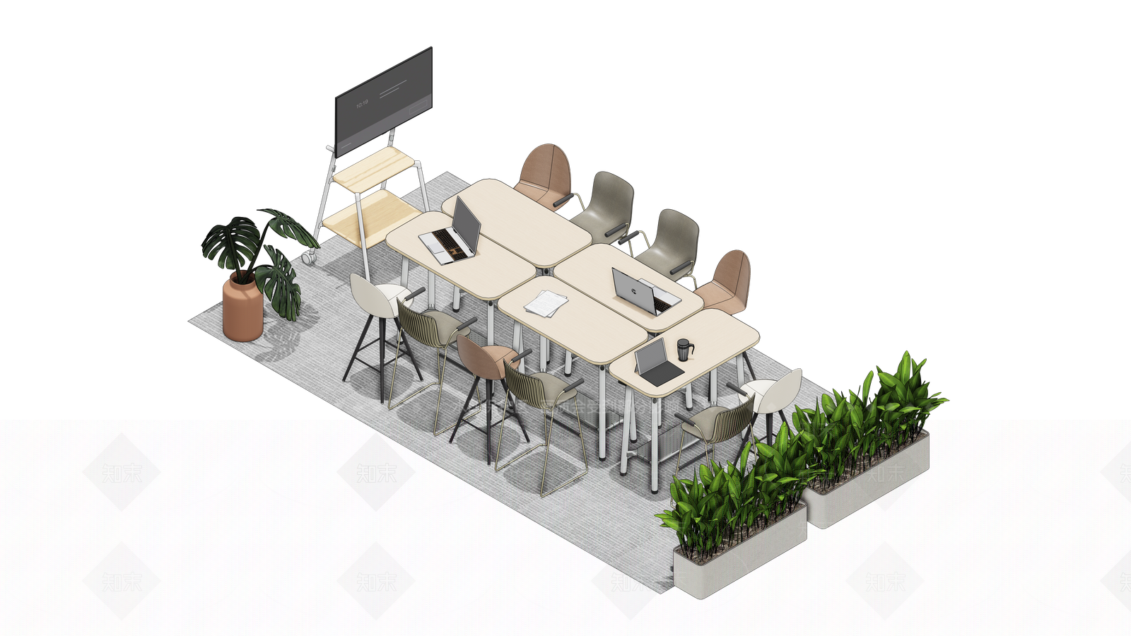 现代会议桌办公椅SU模型下载【ID:1193739697】