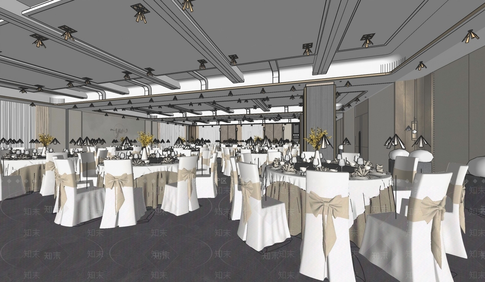 现代新中式宴会厅SU模型下载【ID:1193741123】