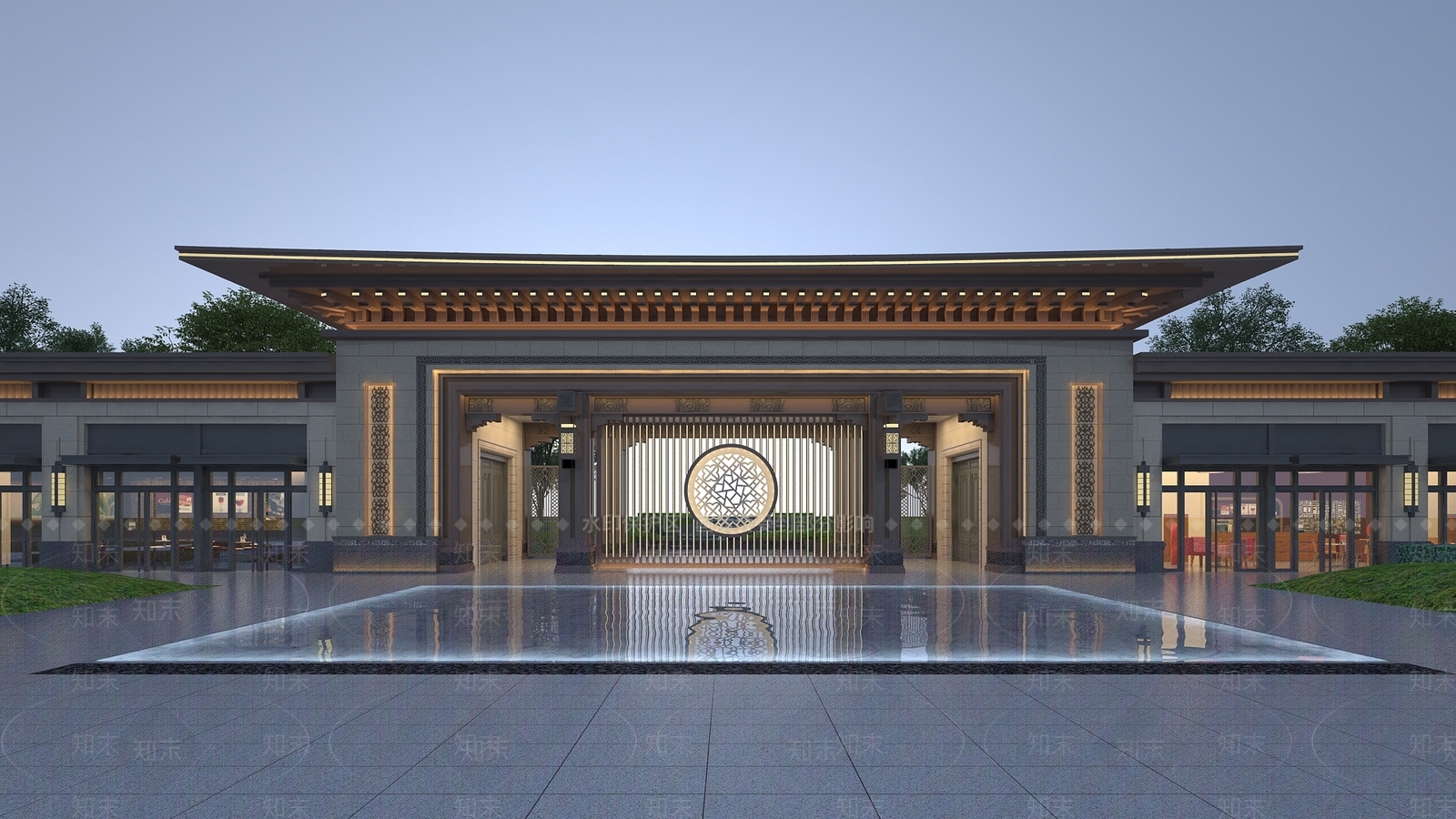 新中式售楼处外观3D模型下载【ID:1193740550】