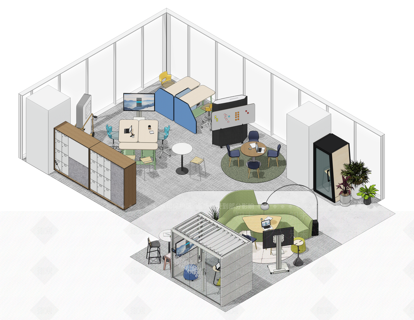 现代会议桌办公椅电话间SU模型下载【ID:1193742003】