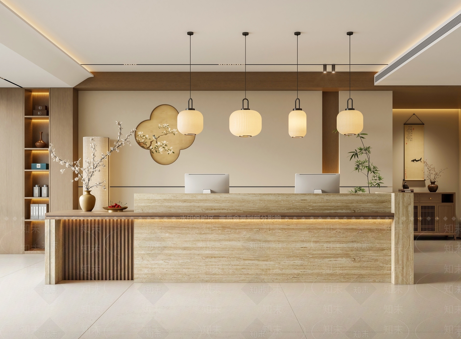 禅意新中式酒店大堂SU模型下载【ID:1193742397】