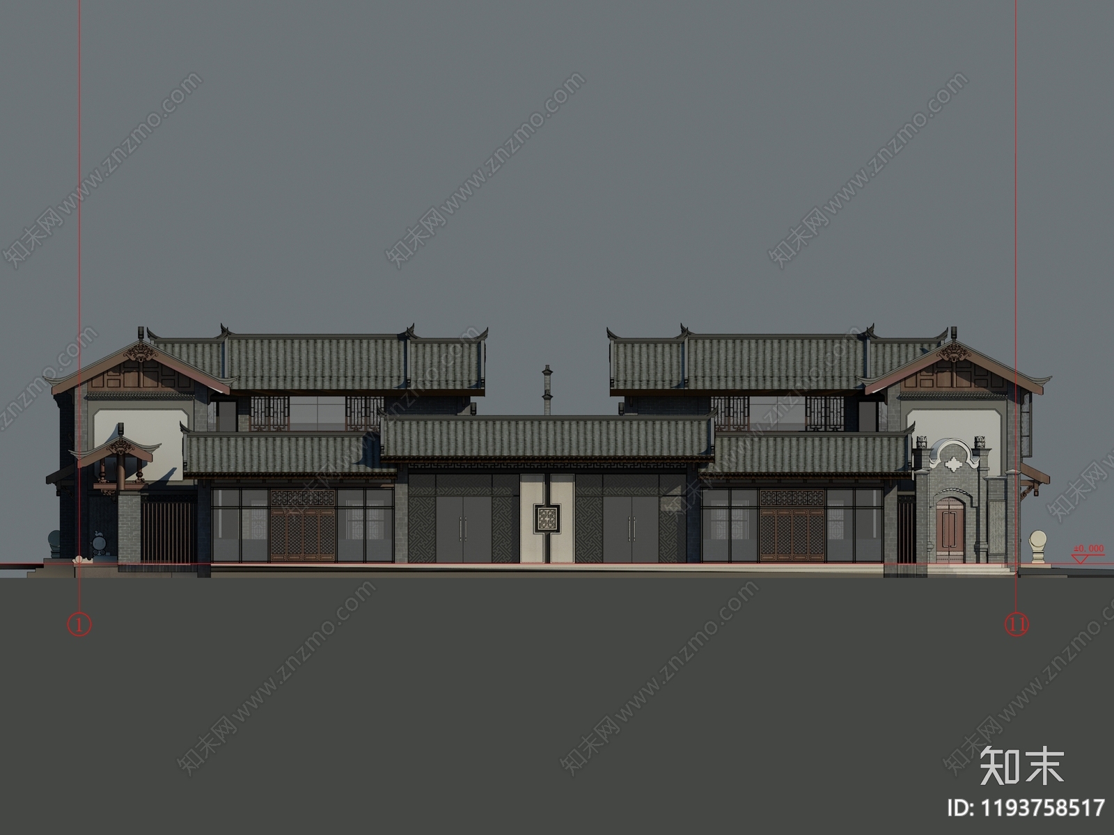 新中式中式别墅建筑施工图下载【ID:1193758517】