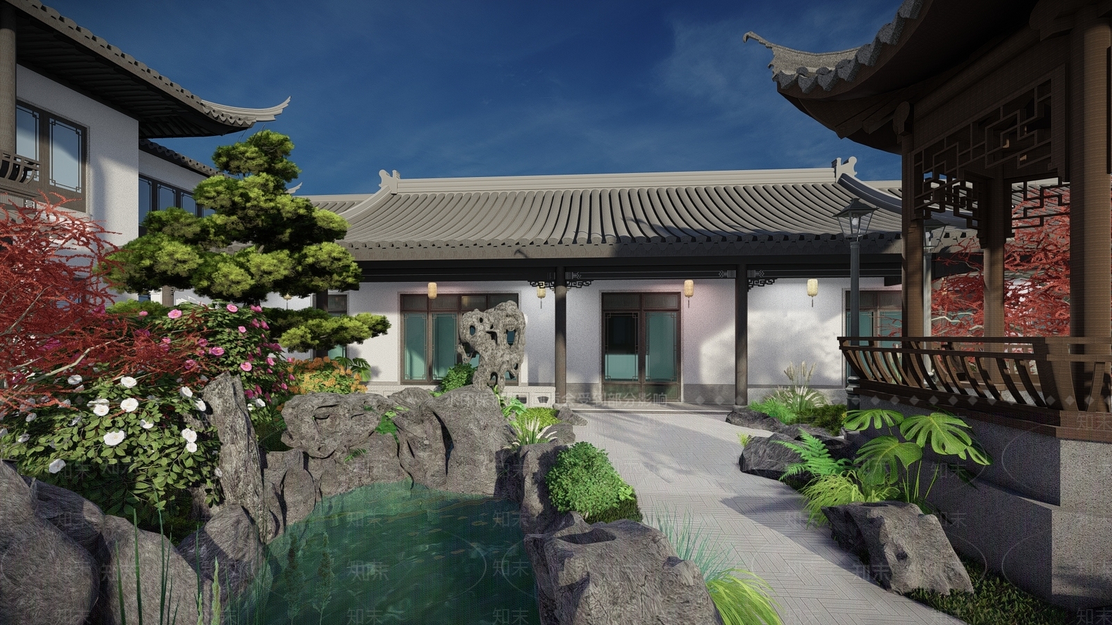 新中式别墅庭院SU模型下载【ID:1193771807】