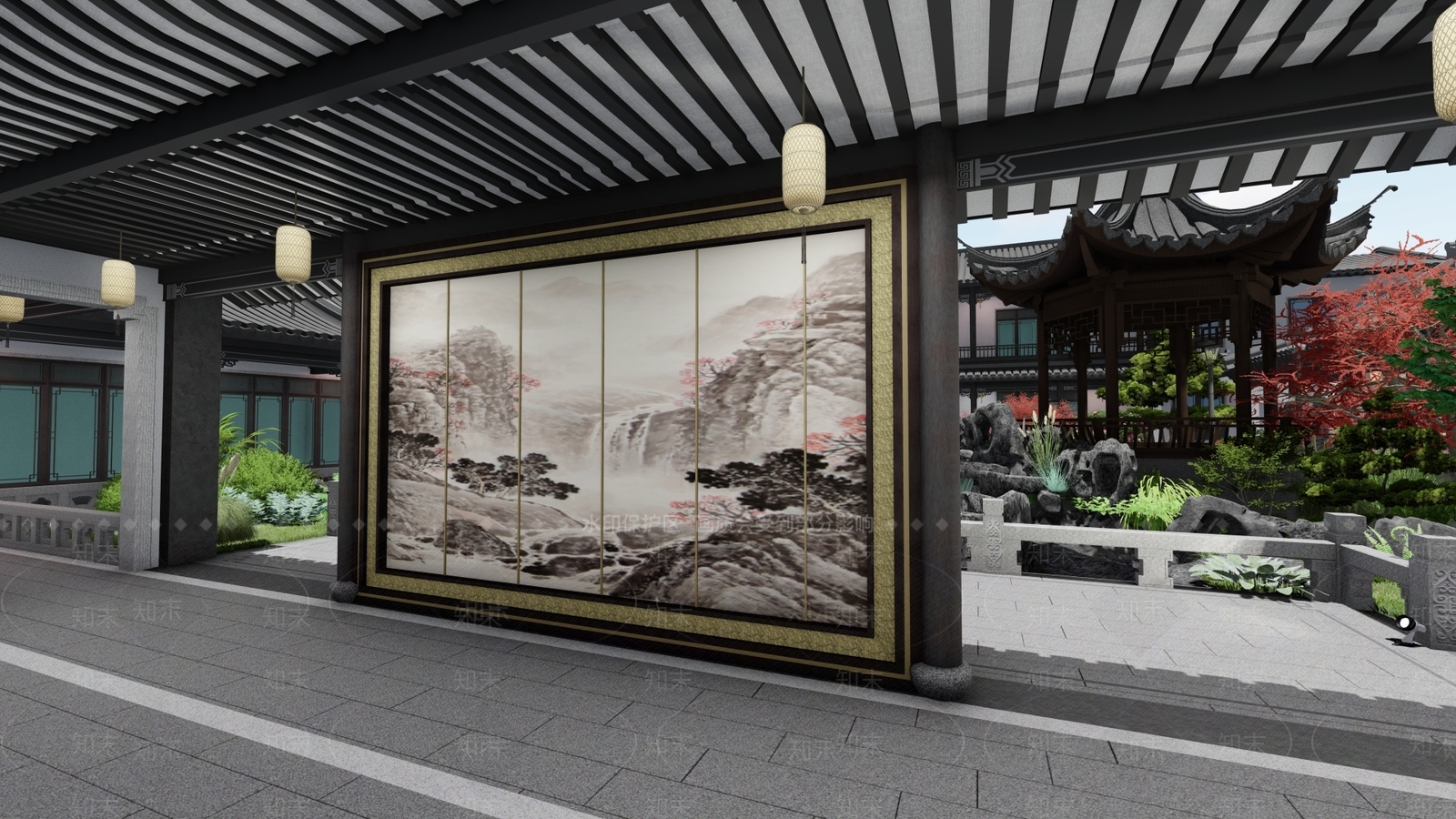 新中式别墅庭院SU模型下载【ID:1193771807】