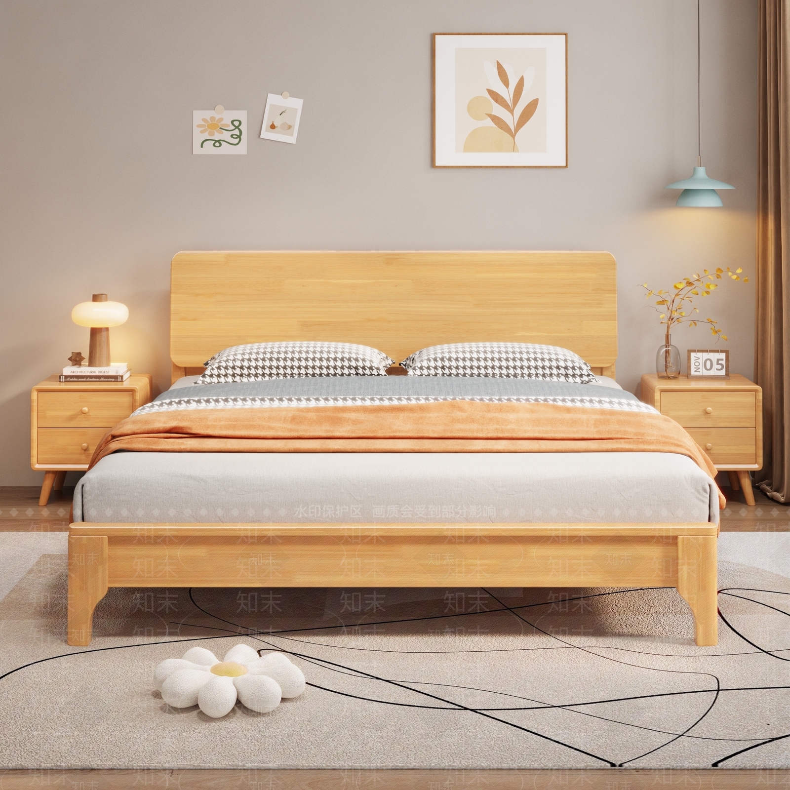 北欧原木家居卧室3D模型下载【ID:1193781122】