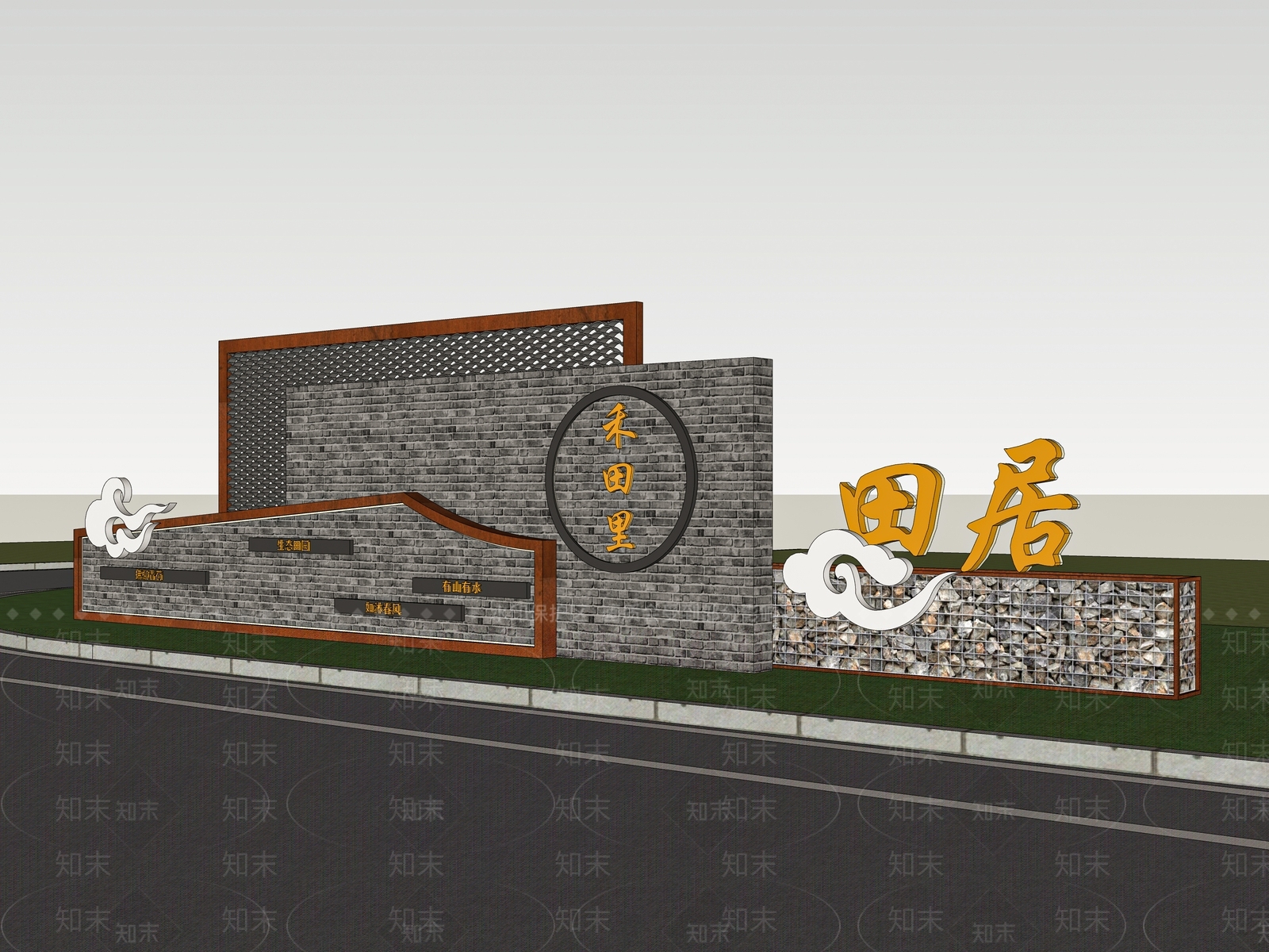 现代新中式景墙SU模型下载【ID:1193785354】