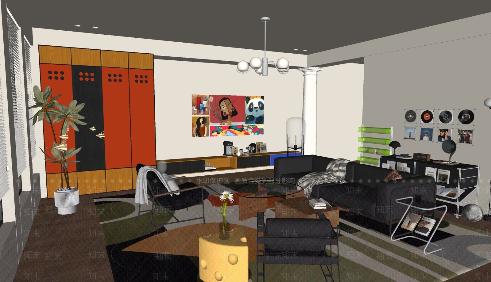 现代小户型客厅SU模型下载【ID:1193785922】