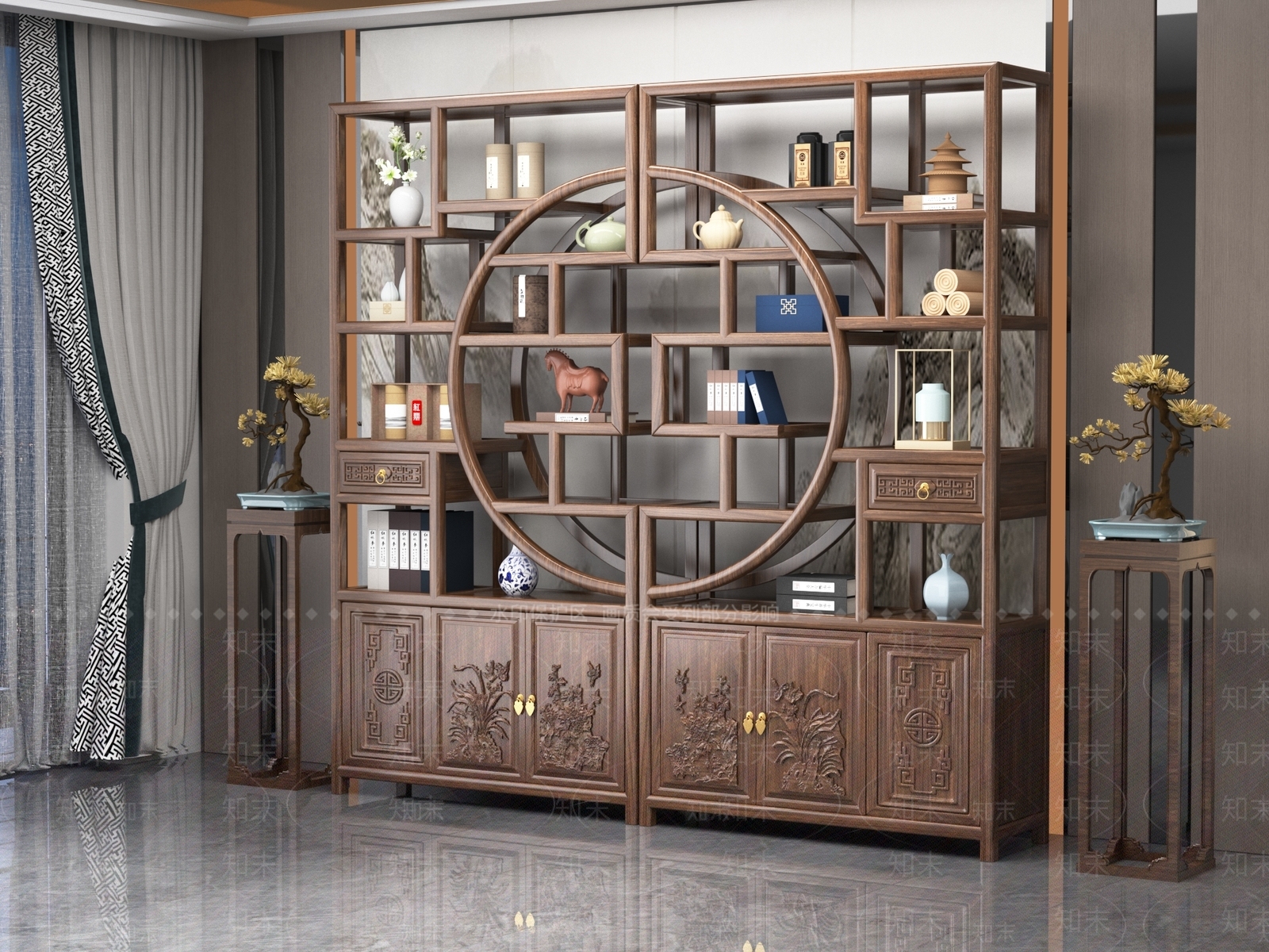 中式复古博古架3D模型下载【ID:1193788240】