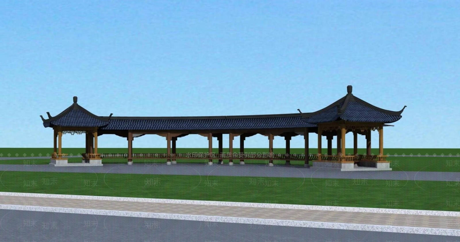 中式廊架3D模型下载【ID:1193791509】