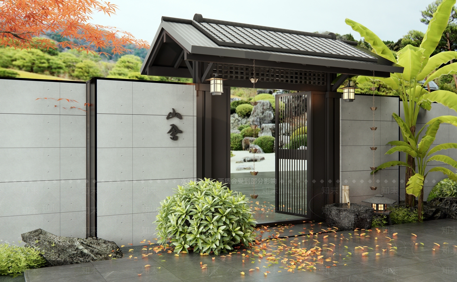 新中式日式别墅庭院SU模型下载【ID:1193794307】