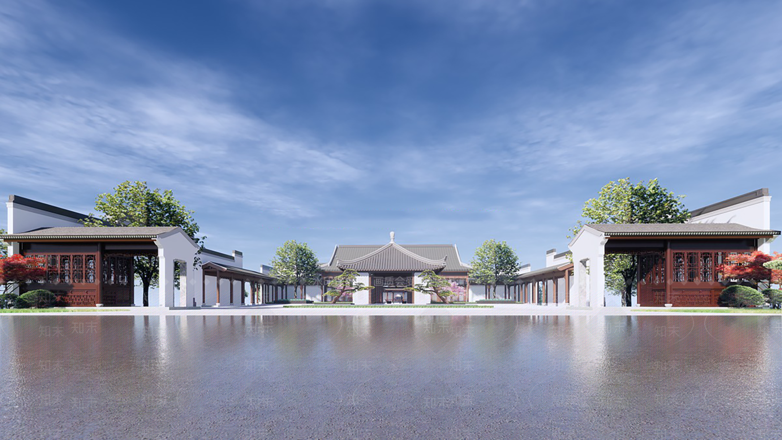 新中式售楼处建筑SU模型下载【ID:1193799576】