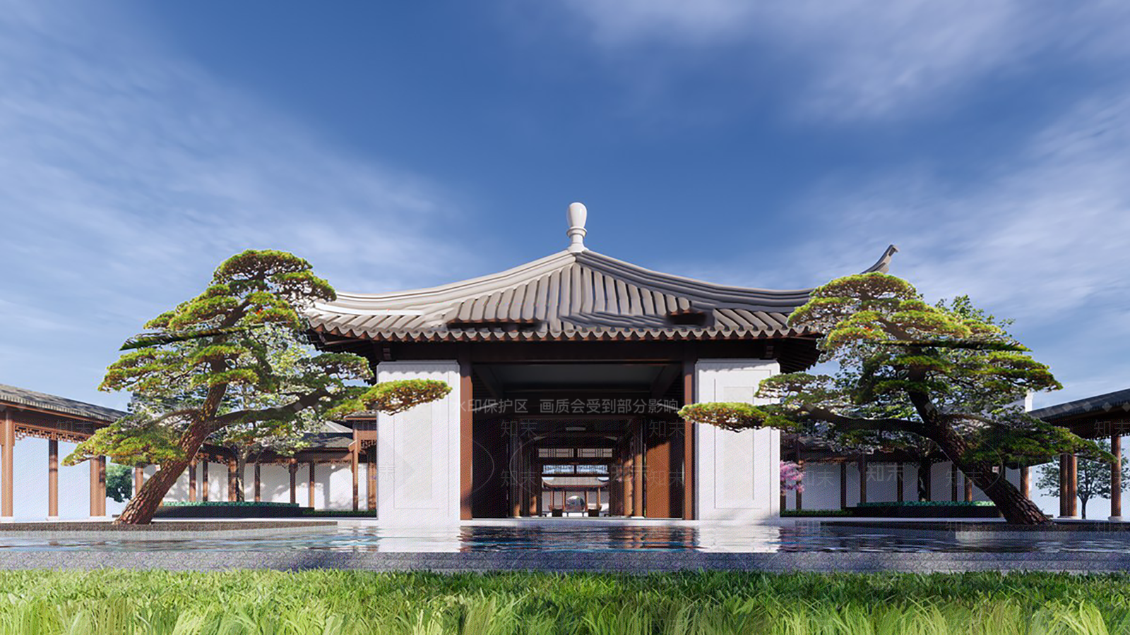 新中式售楼处建筑SU模型下载【ID:1193799576】