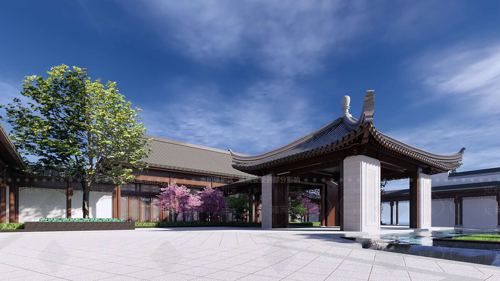 新中式售楼处建筑SU模型下载【ID:1193799576】