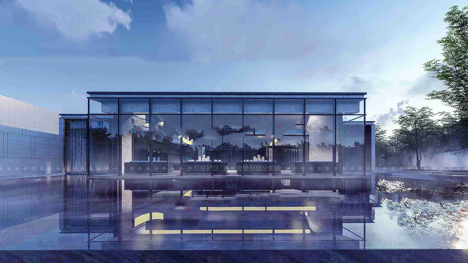 现代新中式售楼处建筑SU模型下载【ID:1193800218】