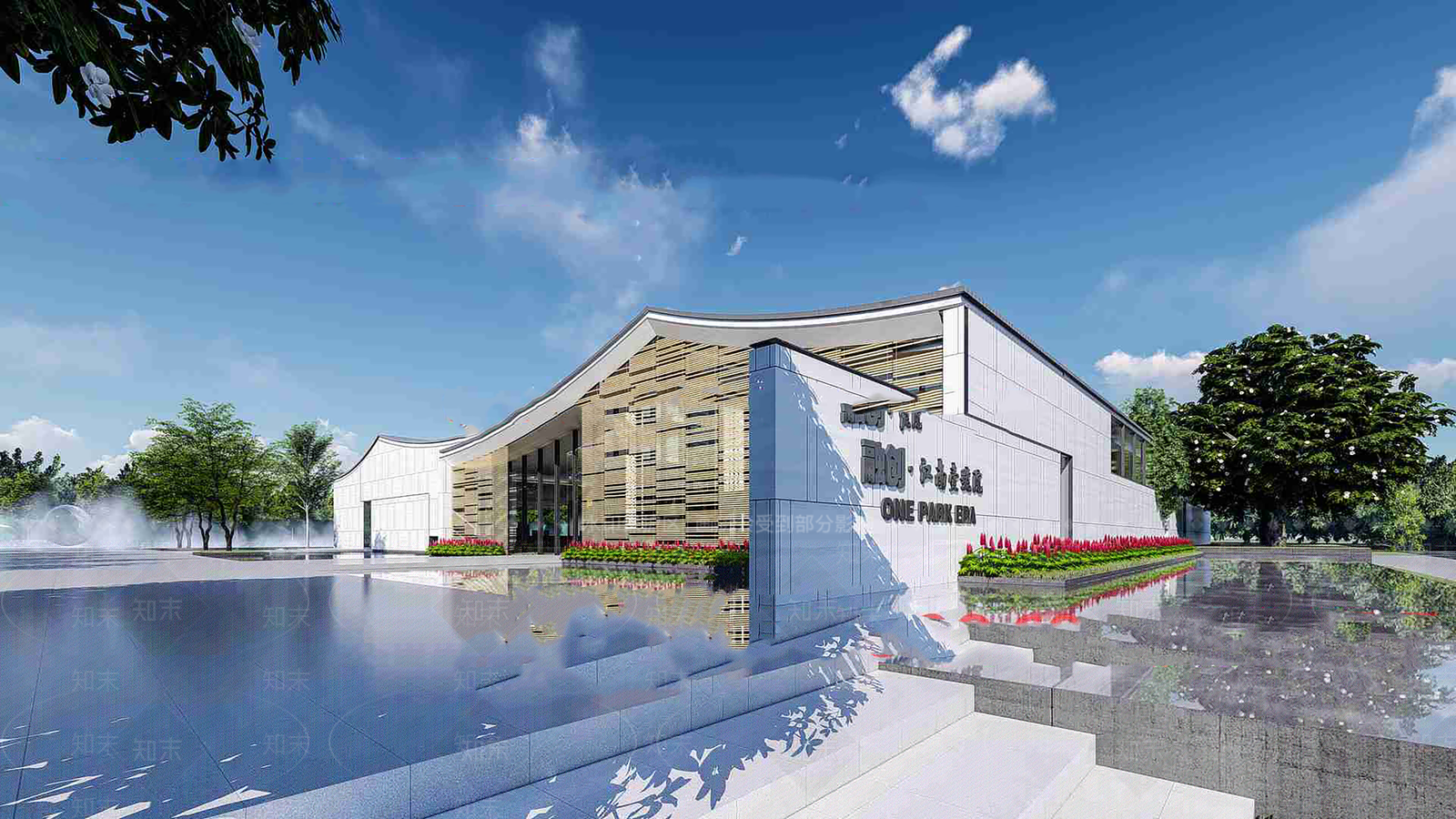 现代新中式售楼处建筑SU模型下载【ID:1193800218】