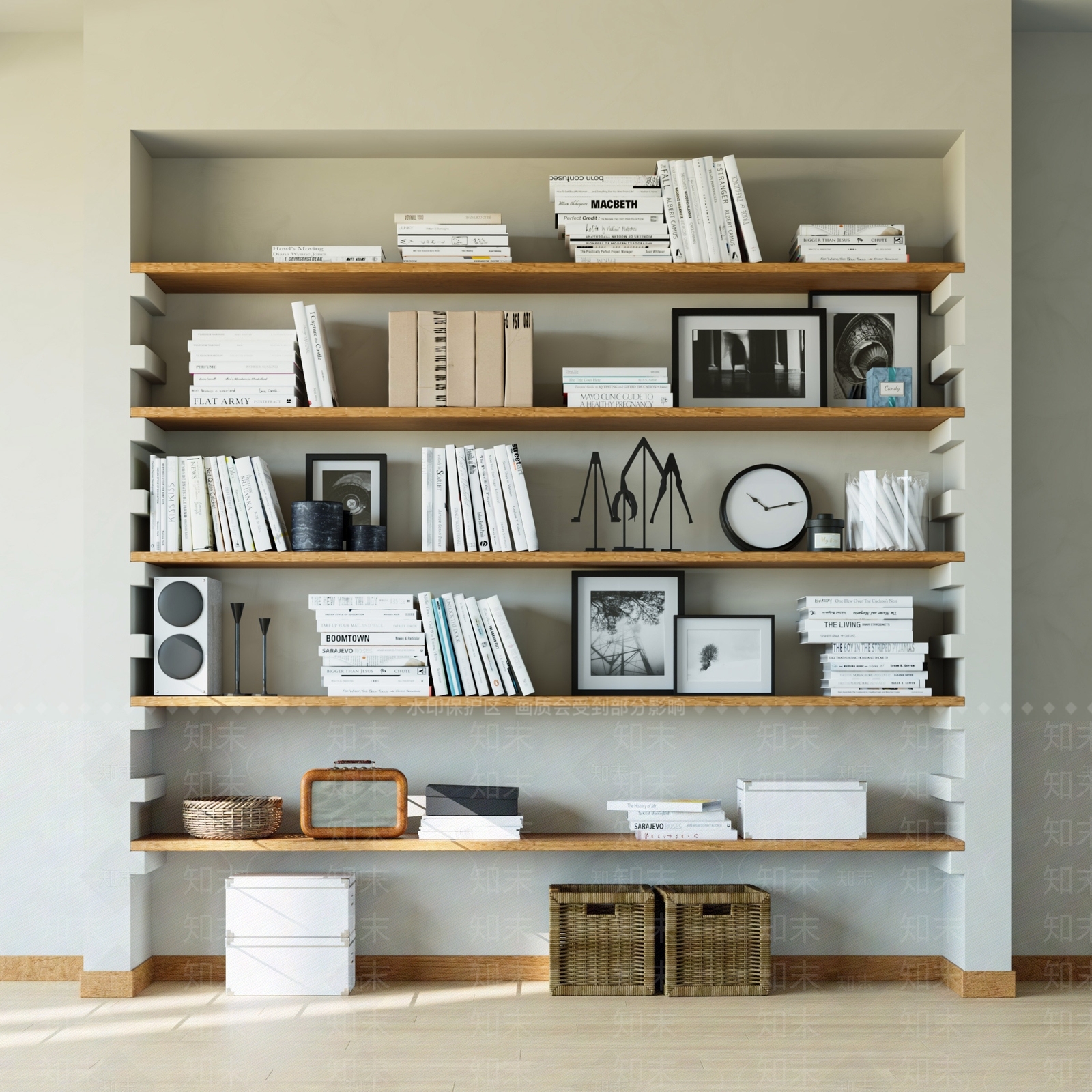 现代原木书架SU模型下载【ID:1193801003】