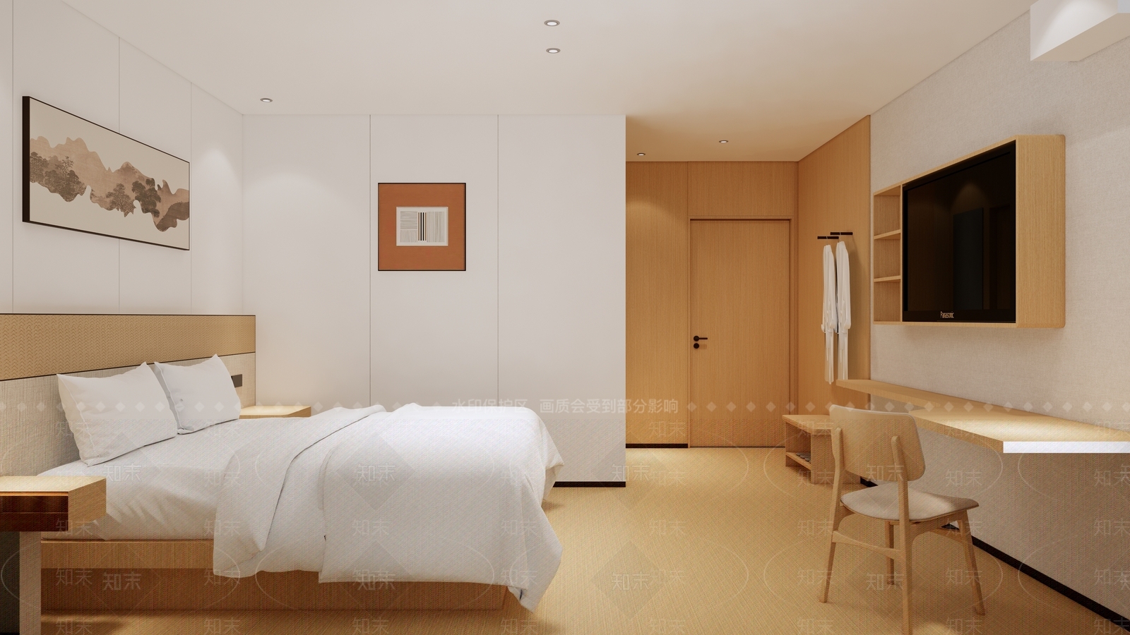 现代原木酒店客房SU模型下载【ID:1193836987】