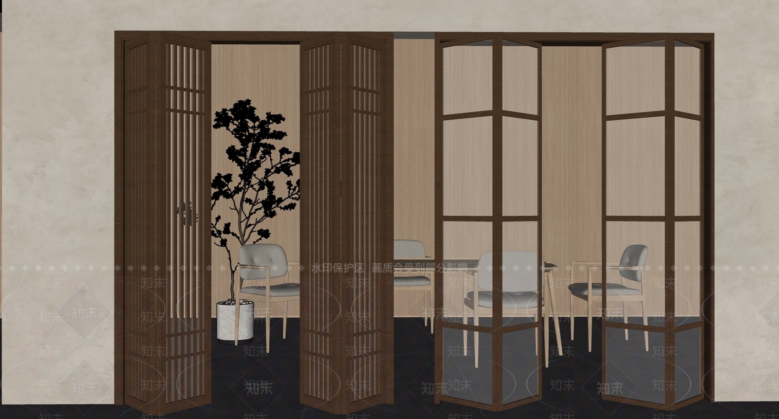 现代新中式折叠门SU模型下载【ID:1193838558】