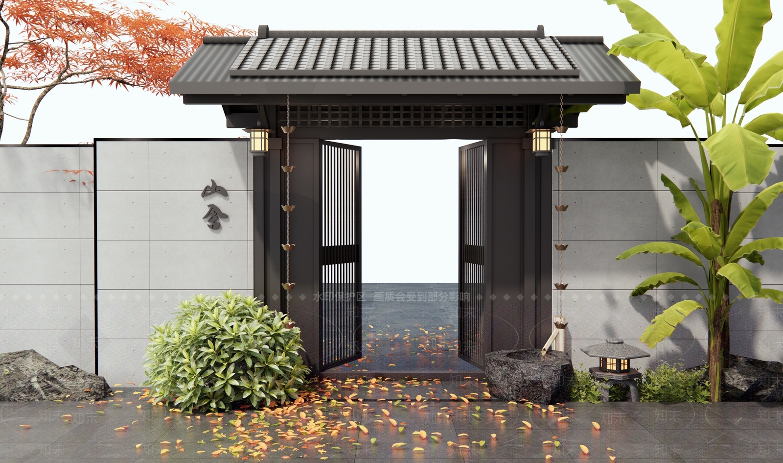 新中式日式庭院门SU模型下载【ID:1193839142】