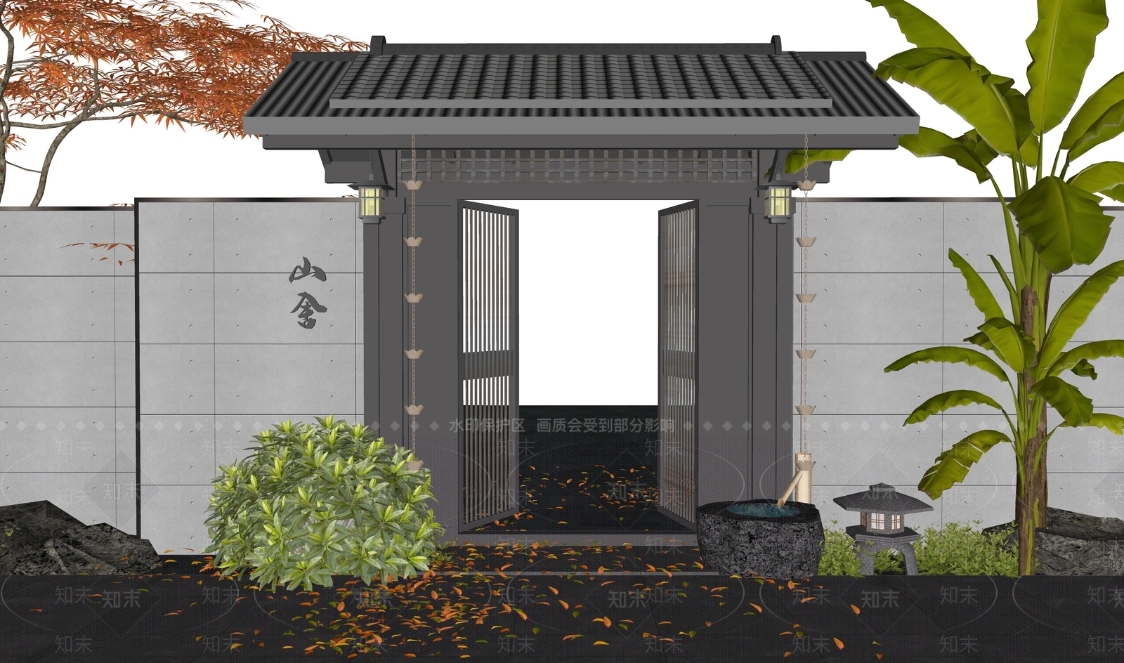 新中式日式庭院门SU模型下载【ID:1193839142】