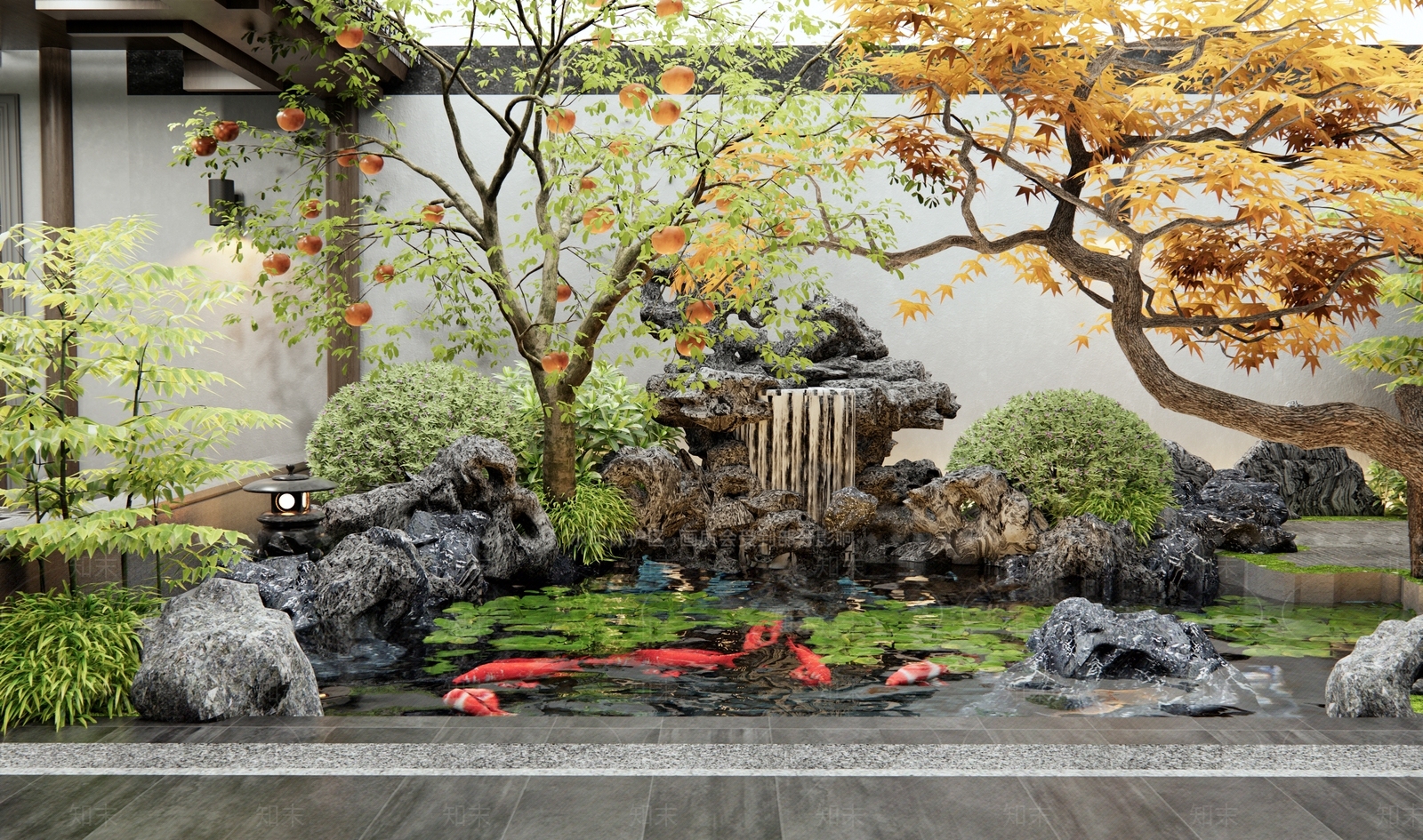 日式新中式水景SU模型下载【ID:1193839239】