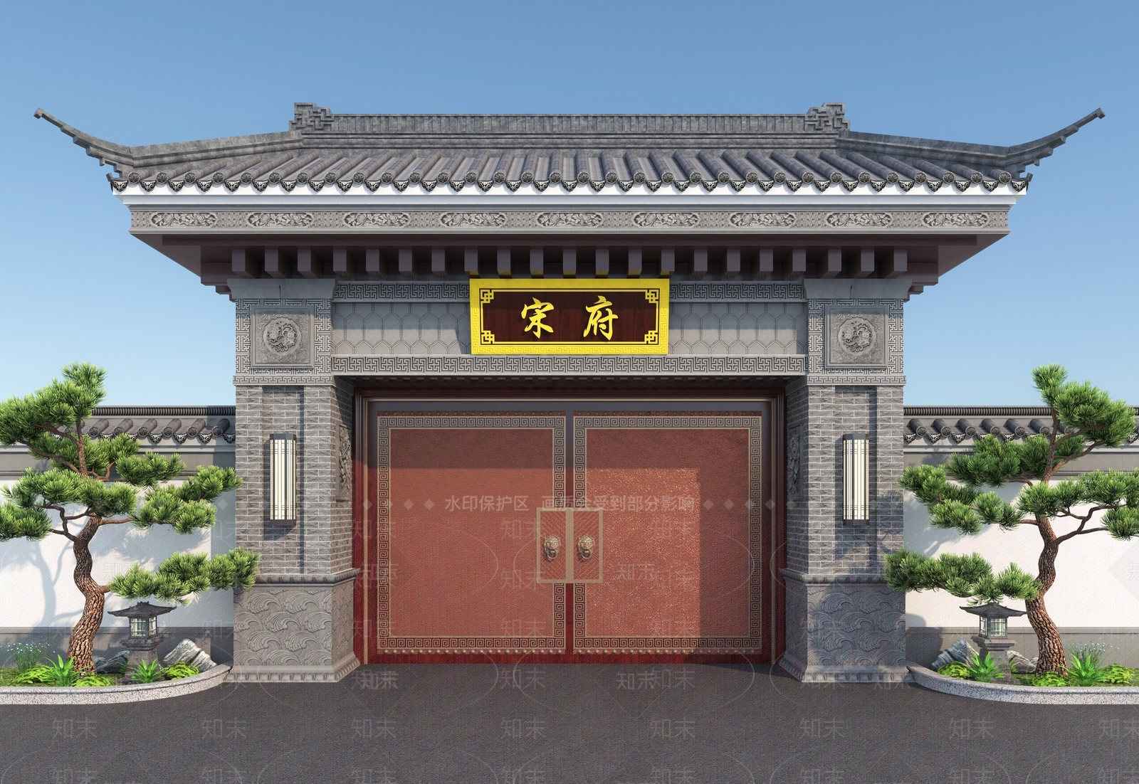 新中式入口大门SU模型下载【ID:1193842052】