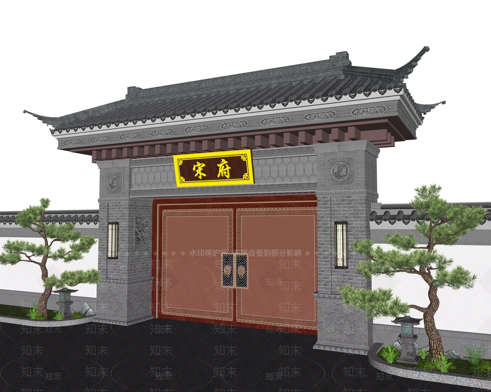 新中式入口大门SU模型下载【ID:1193842052】