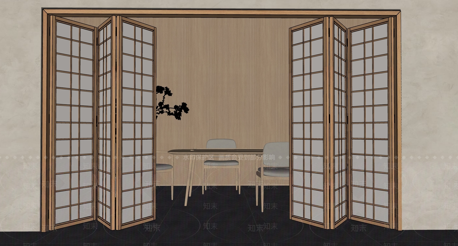 现代新中式折叠门SU模型下载【ID:1193842777】