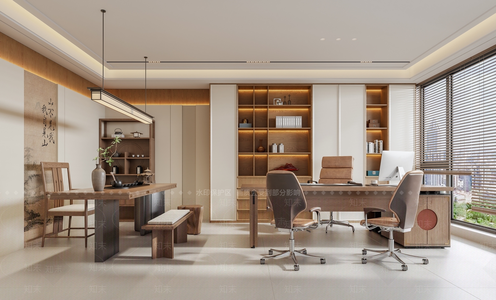 新中式禅意经理办公室SU模型下载【ID:1193844429】