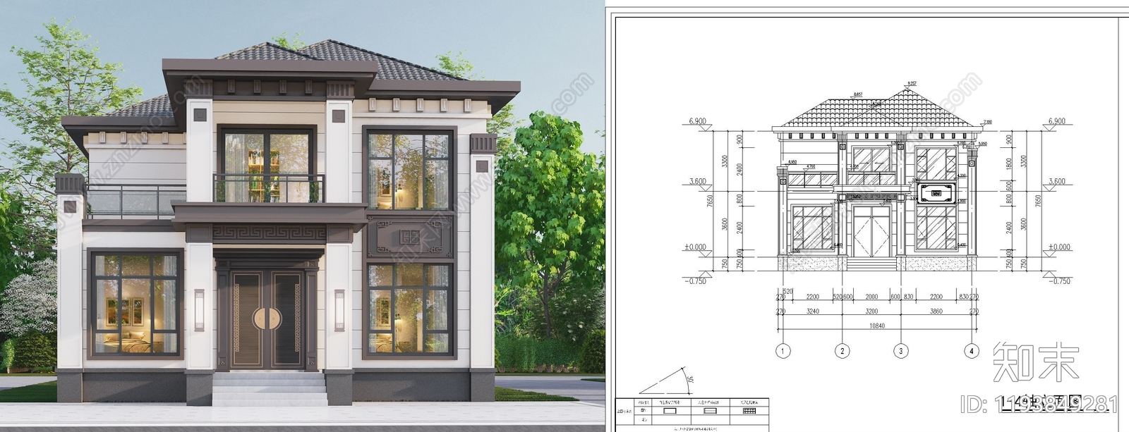 新中式别墅建筑施工图下载【ID:1193849281】_知末案例馆