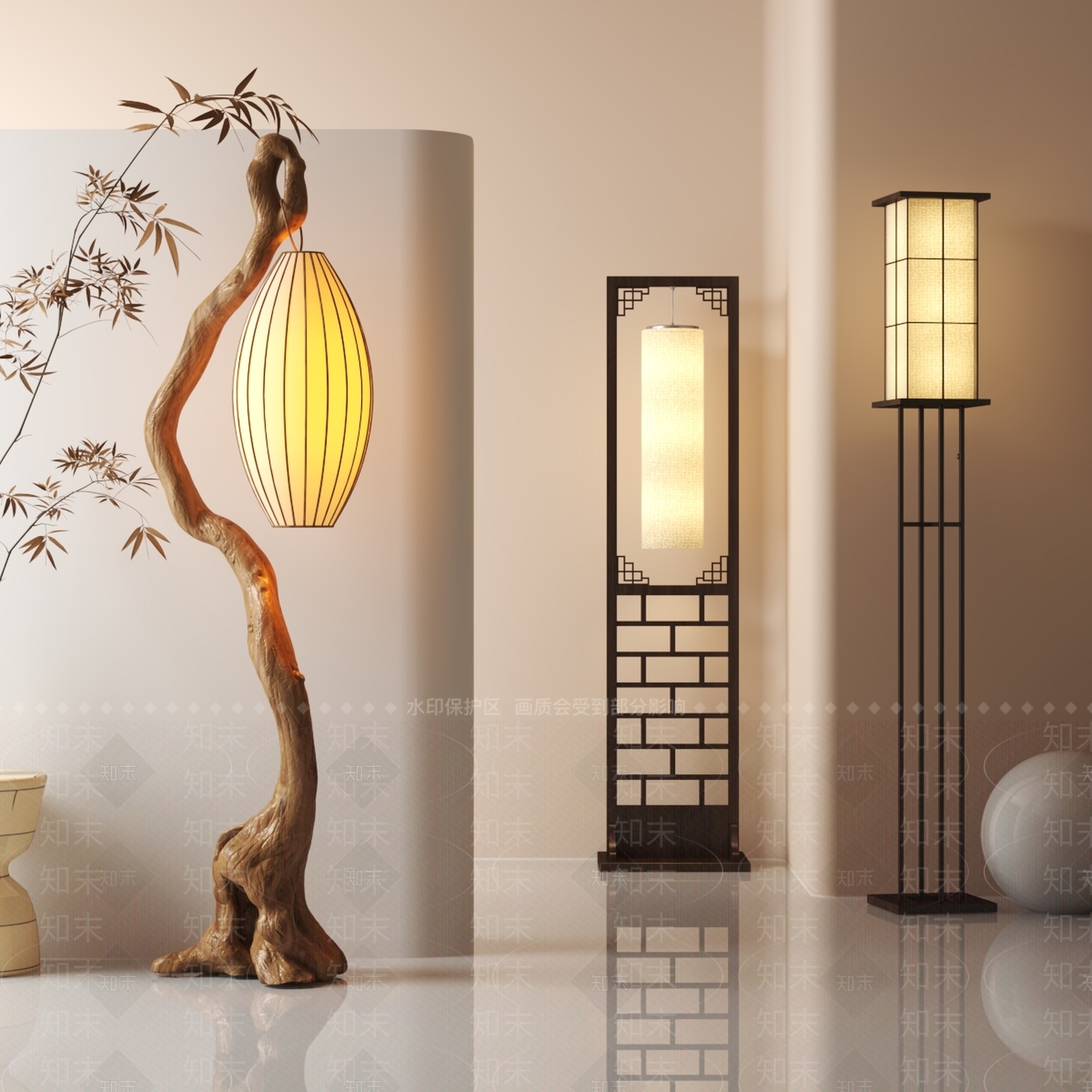 新中式中式落地灯3D模型下载【ID:1193856582】