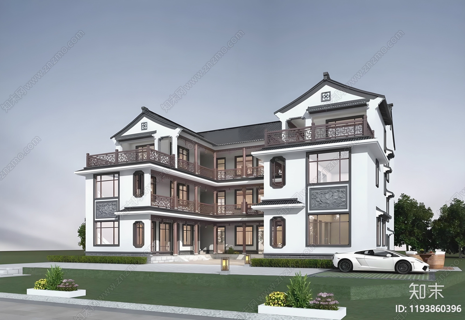 新中式中式别墅建筑施工图下载【ID:1193860396】