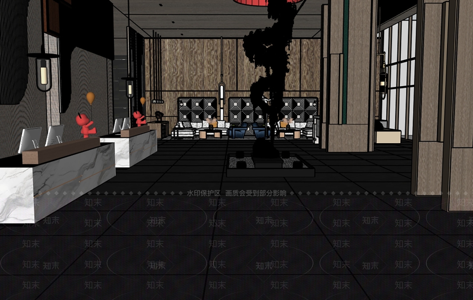 酒店大堂SU模型下载【ID:1193862347】