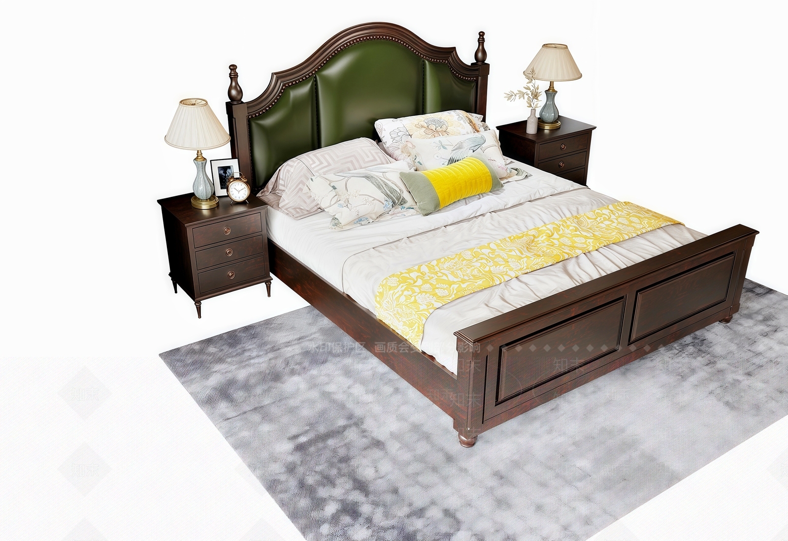 美式法式双人床3D模型下载【ID:1193863118】