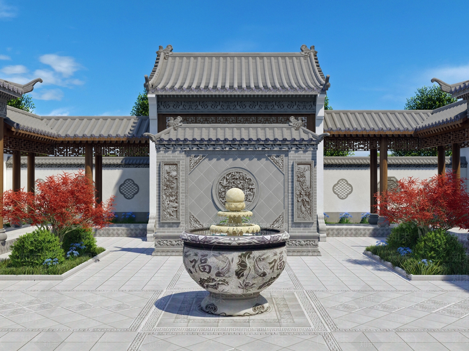 中式新中式四合院SU模型下载【ID:1193863164】