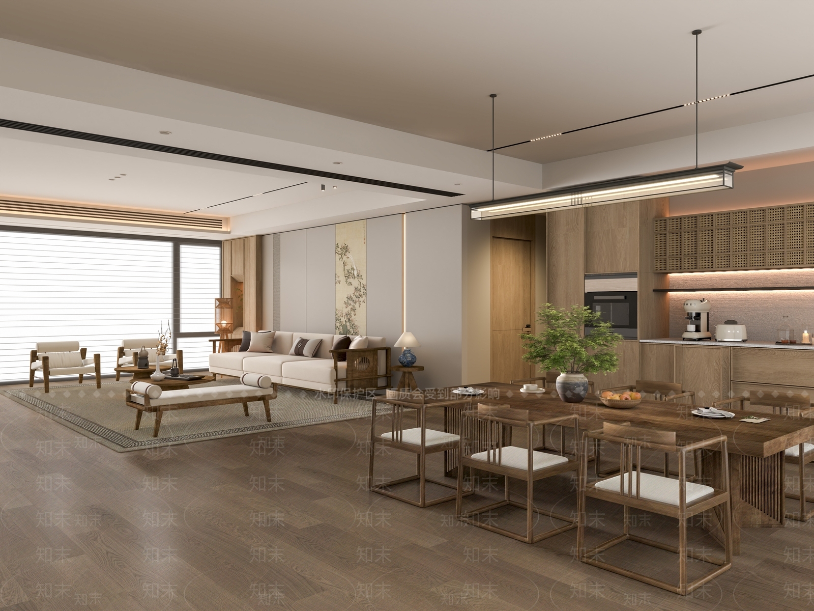 新中式中古客餐厅SU模型下载【ID:1193871790】