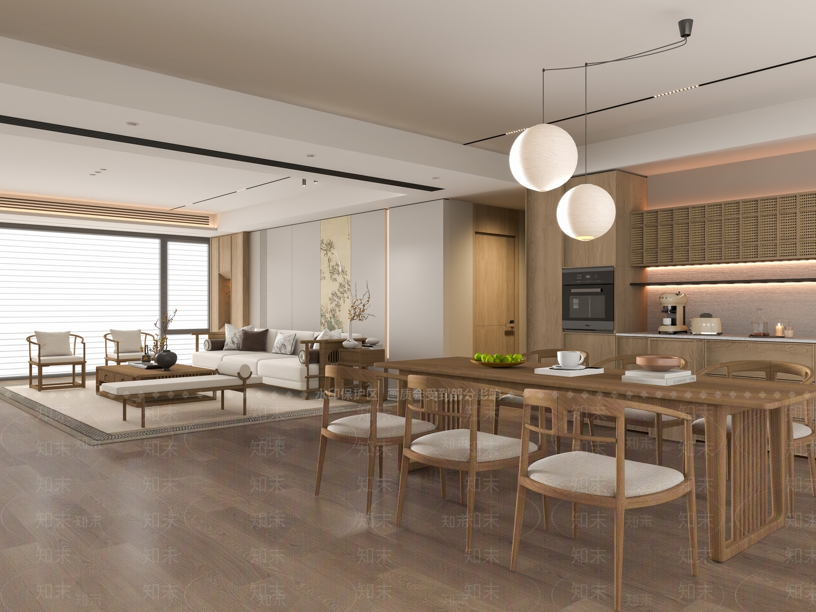 新中式中古客餐厅SU模型下载【ID:1193871735】
