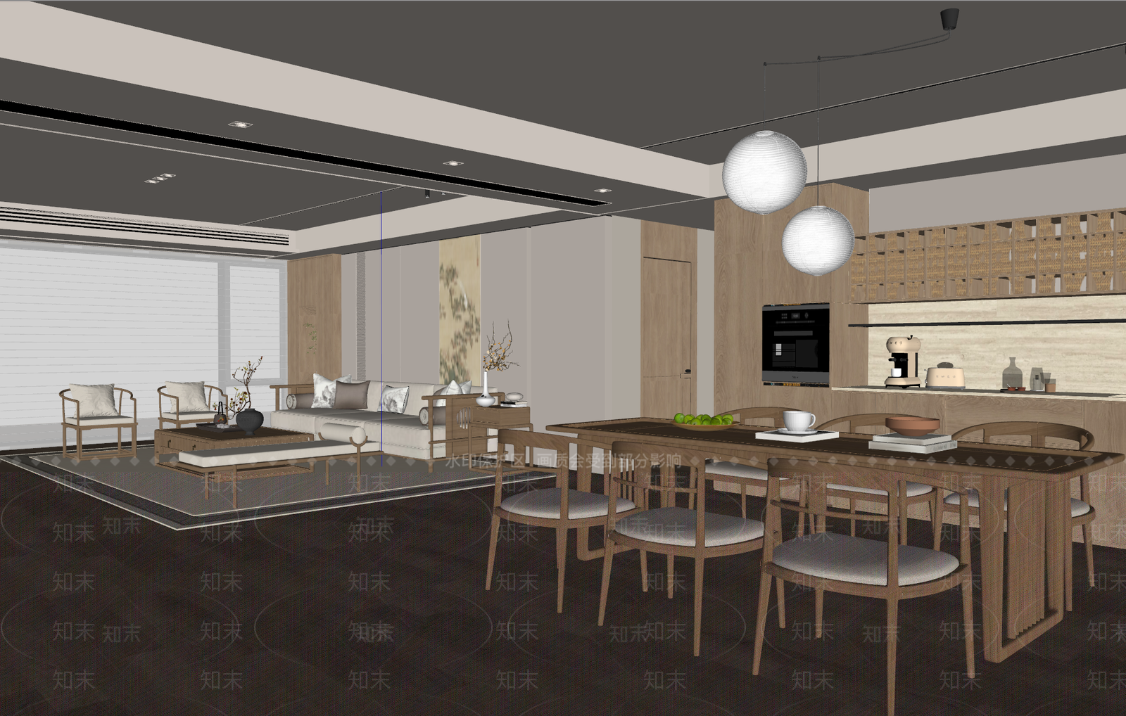 新中式中古客餐厅SU模型下载【ID:1193871735】
