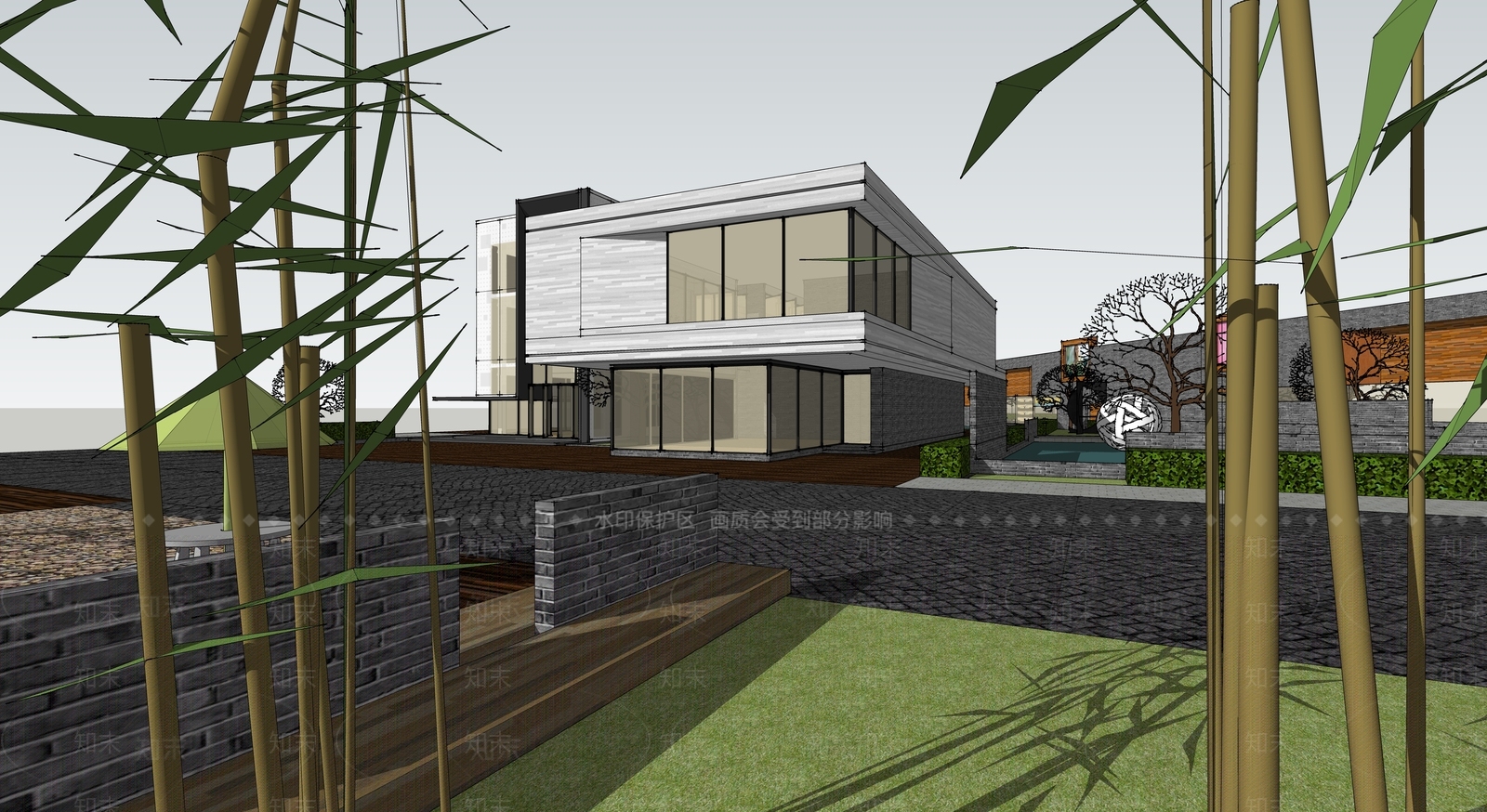 现代极简展览馆建筑SU模型下载【ID:1193873811】
