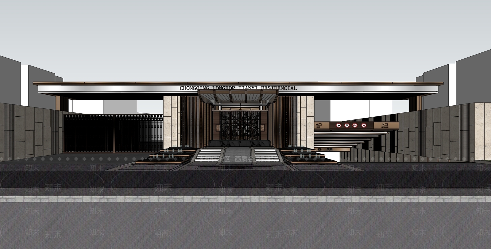 现代新中式小区建筑SU模型下载【ID:1193875405】