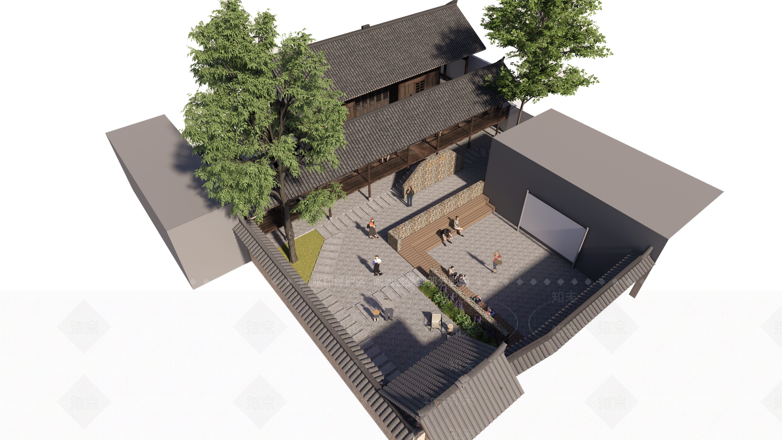 中古中式古建筑SU模型下载【ID:1194282413】
