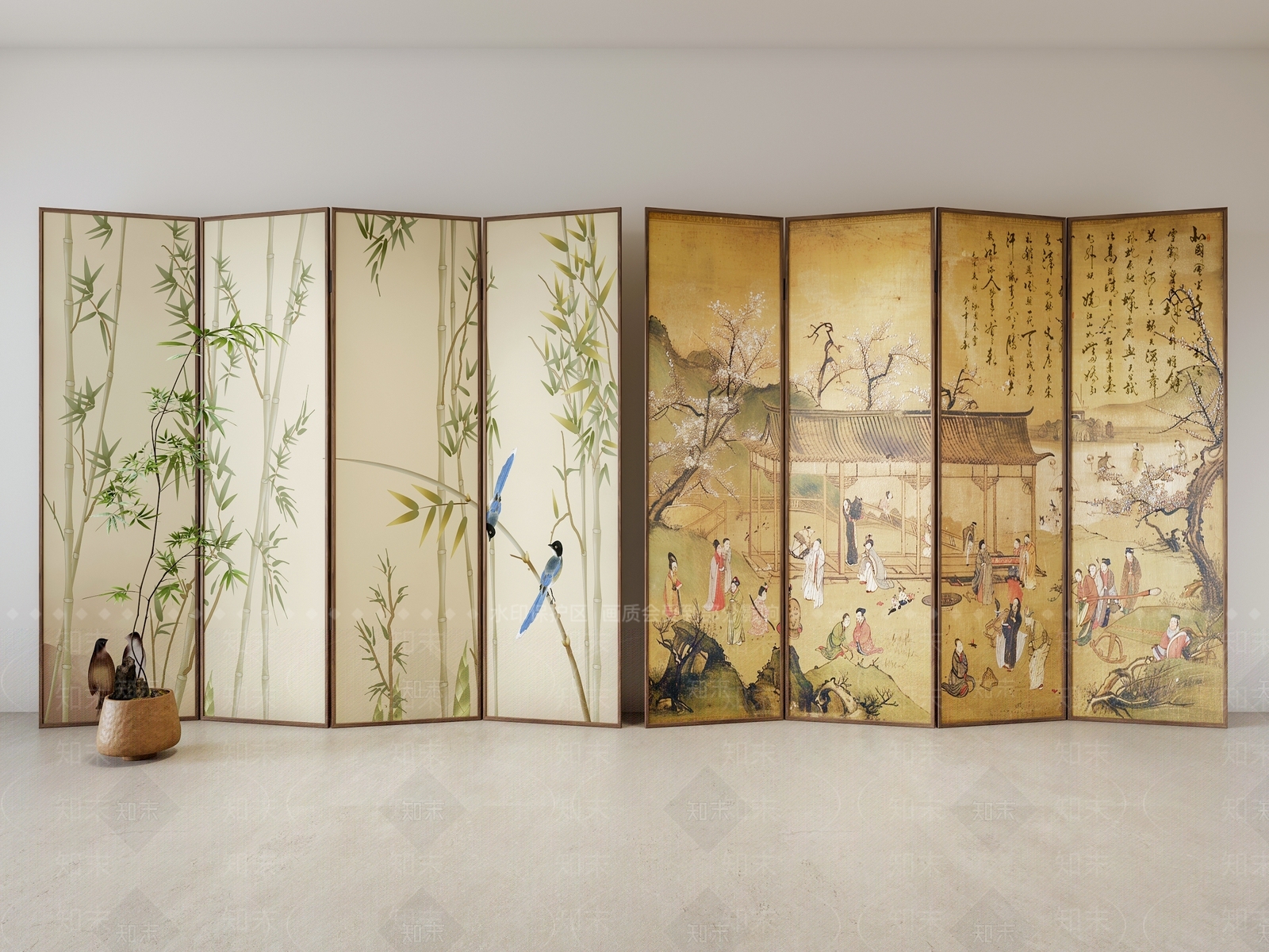 禅意新中式屏风SU模型下载【ID:1193893106】