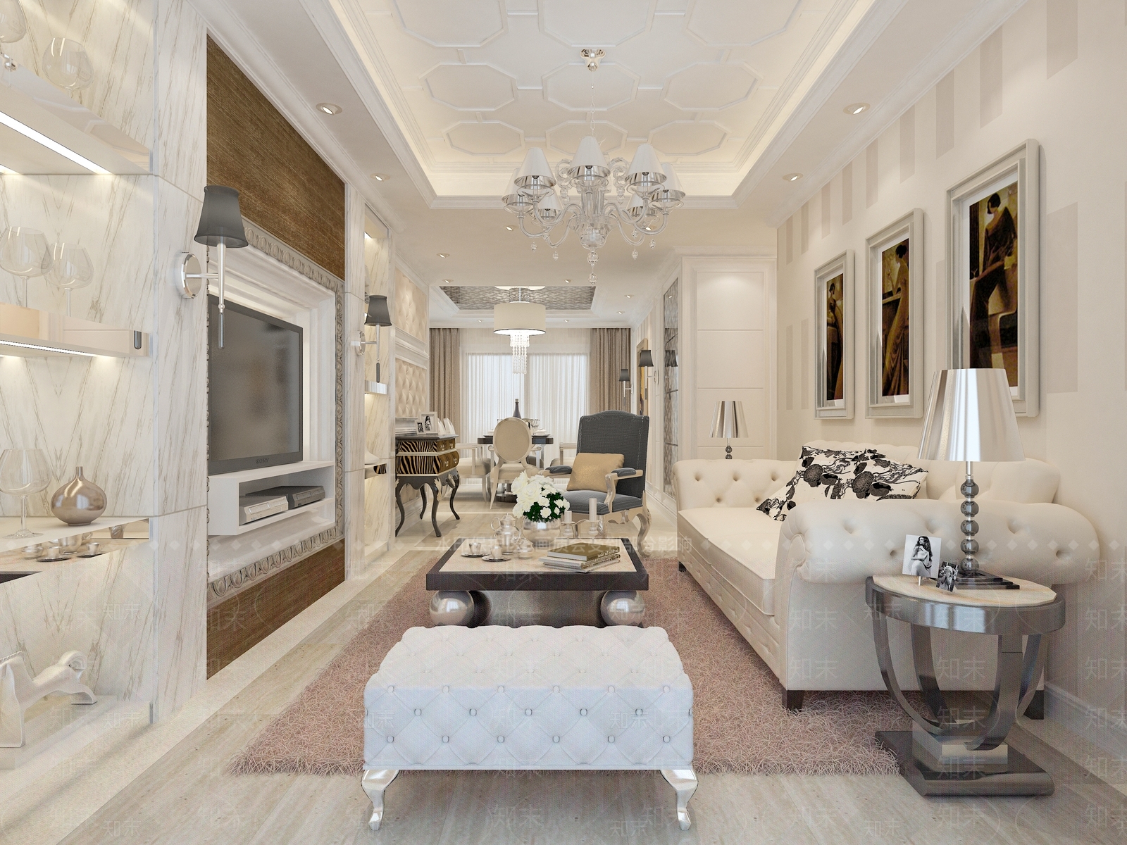 简约欧式别墅客厅3D模型下载【ID:1193898619】